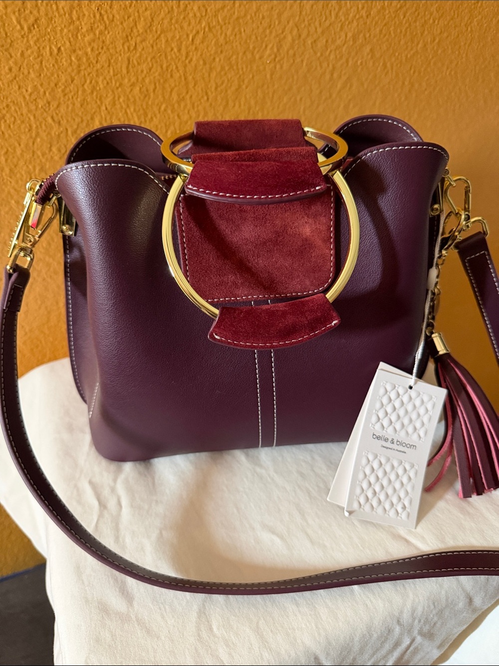Belle & Bloom Burgundy Suede Accent Shoulder Bag New w/tags